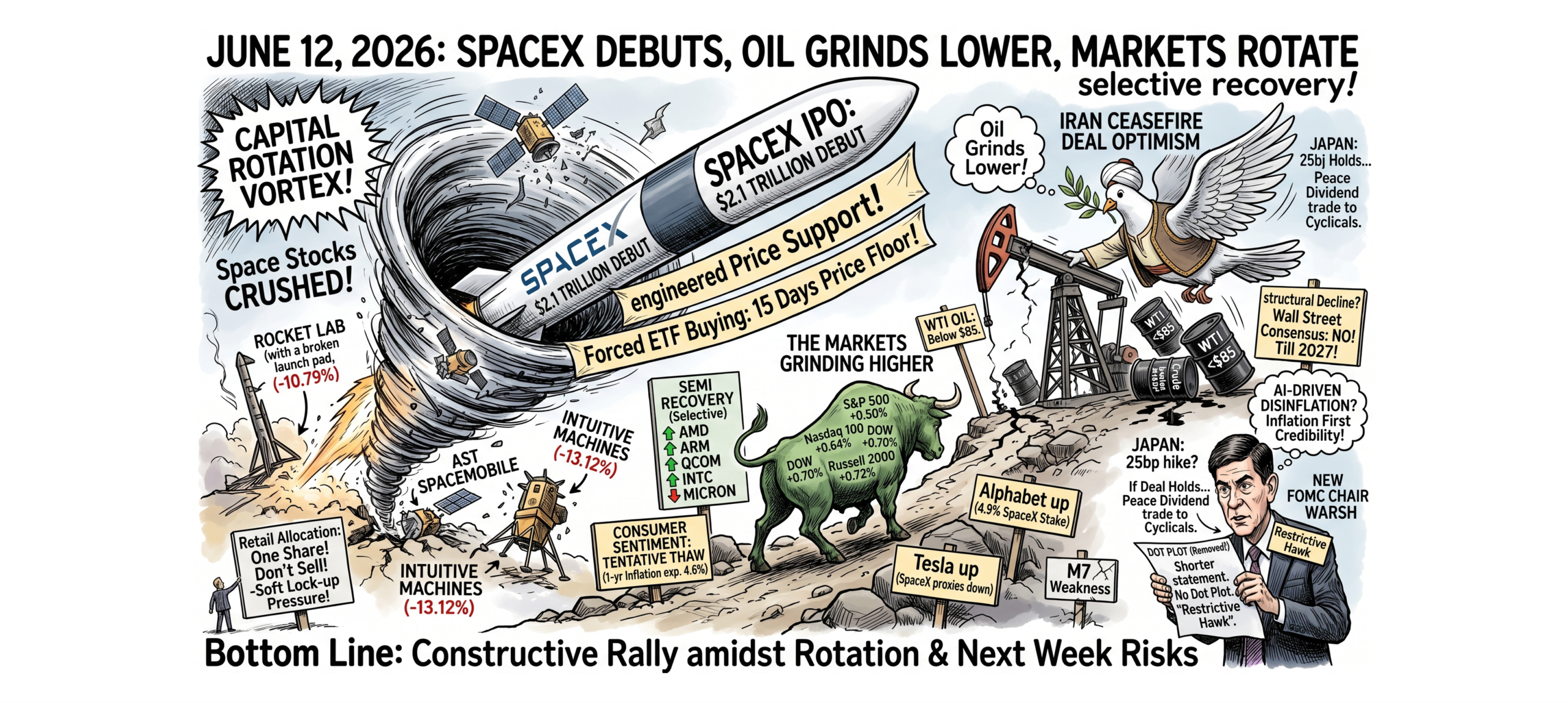 SpaceX Debuts, Oil Slides, Semis Recover: Markets Grind Higher